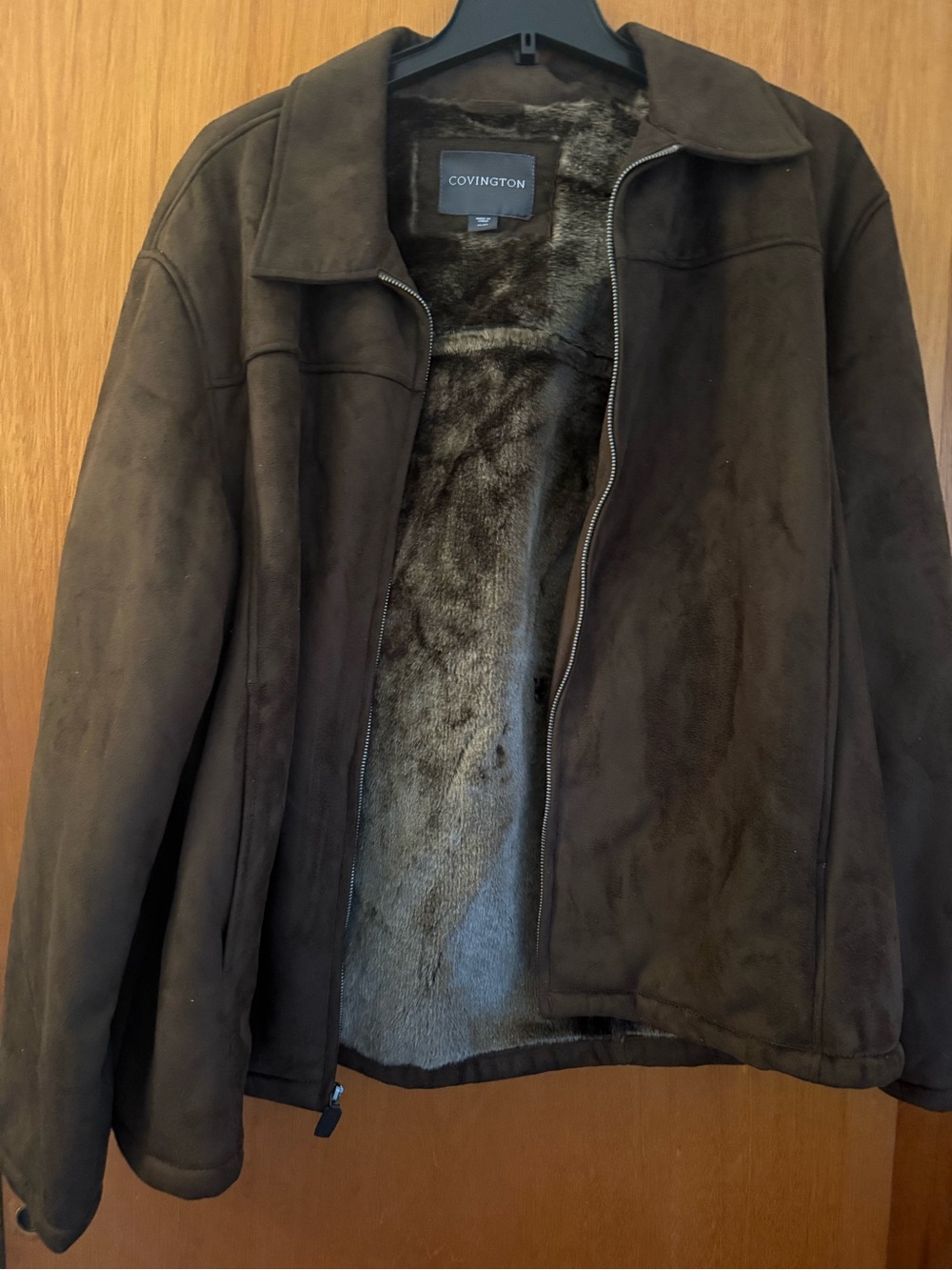 Covington Men's Dark Brown Faux-Suede Zip Jacket with Faux-Fur Lining